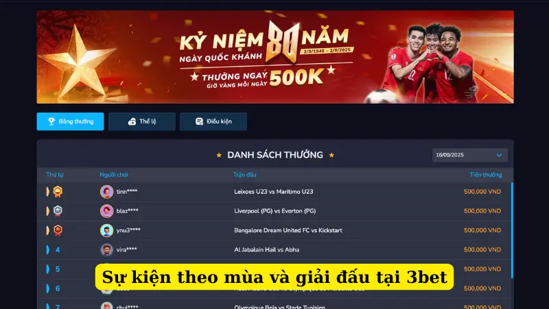 Sự kiện theo mùa và giải đấu tại 3bet
